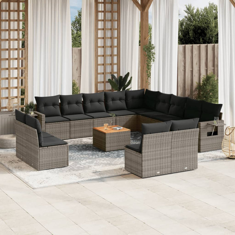 14 Piece Garden Sofa Set with Cushions Grey Poly Rattan Payday Deals