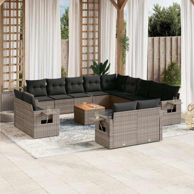 14 Piece Garden Sofa Set with Cushions Grey Poly Rattan Payday Deals