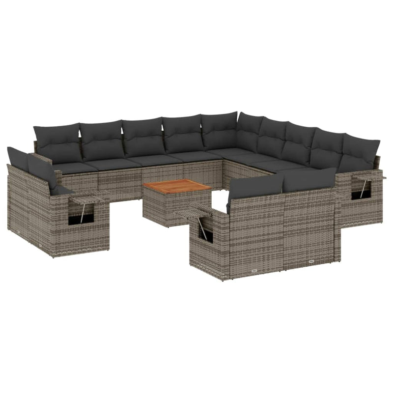 14 Piece Garden Sofa Set with Cushions Grey Poly Rattan Payday Deals