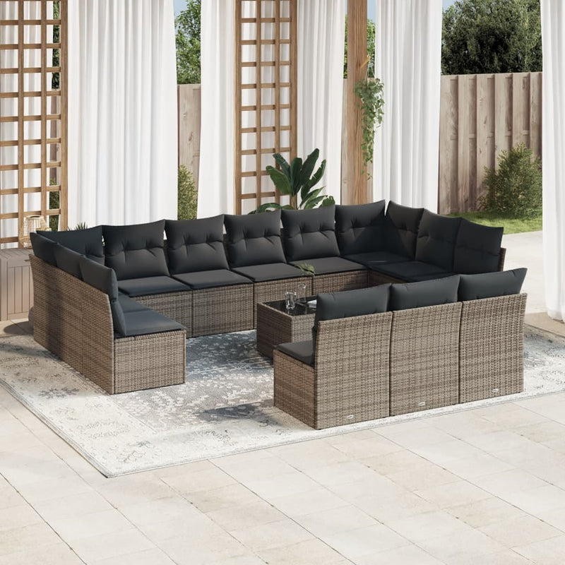 14 Piece Garden Sofa Set with Cushions Grey Poly Rattan Payday Deals