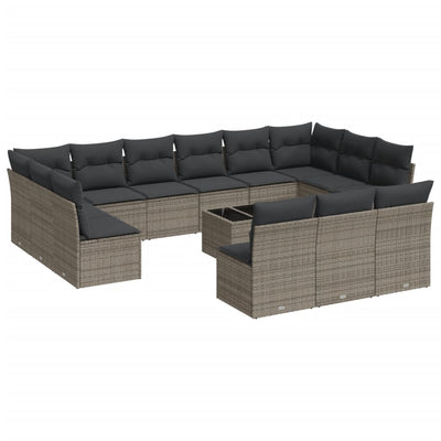 14 Piece Garden Sofa Set with Cushions Grey Poly Rattan Payday Deals