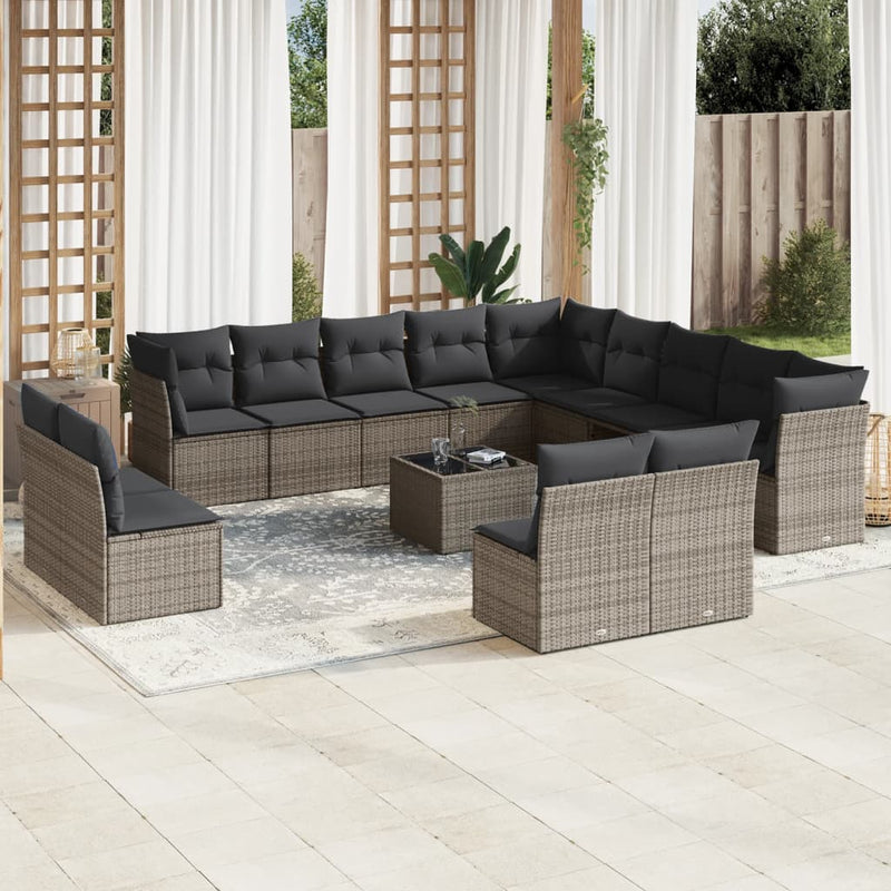 14 Piece Garden Sofa Set with Cushions Grey Poly Rattan Payday Deals