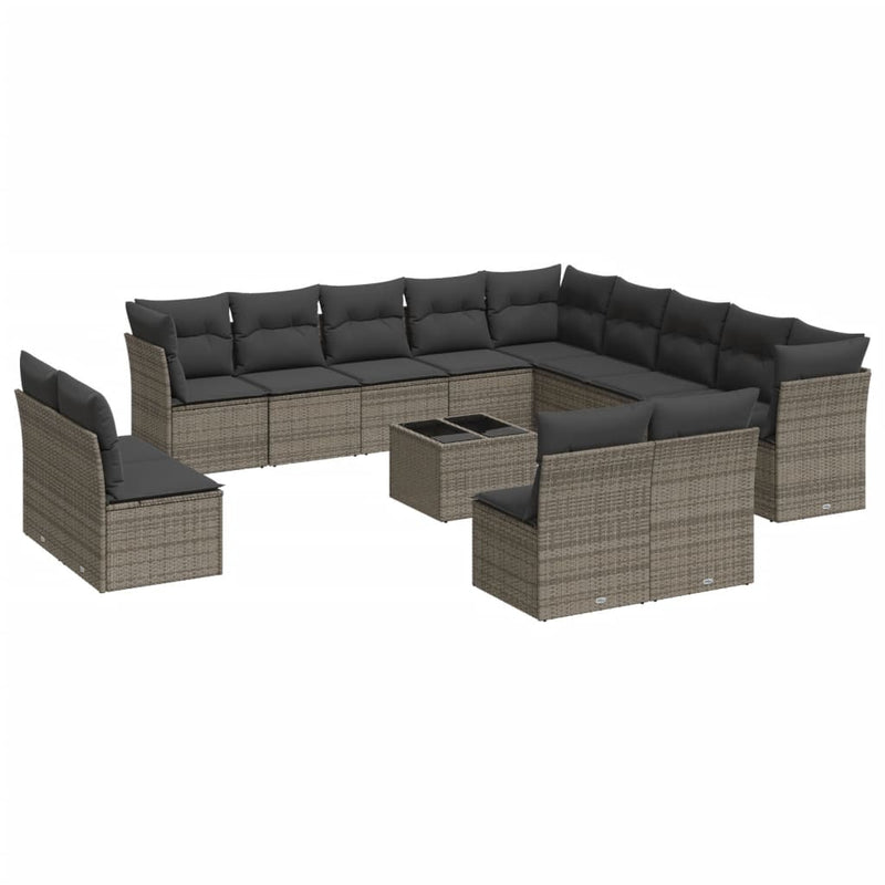 14 Piece Garden Sofa Set with Cushions Grey Poly Rattan Payday Deals