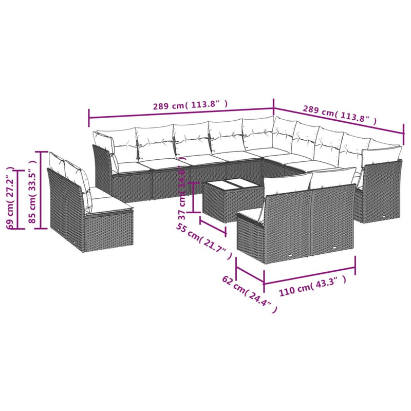 14 Piece Garden Sofa Set with Cushions Grey Poly Rattan Payday Deals