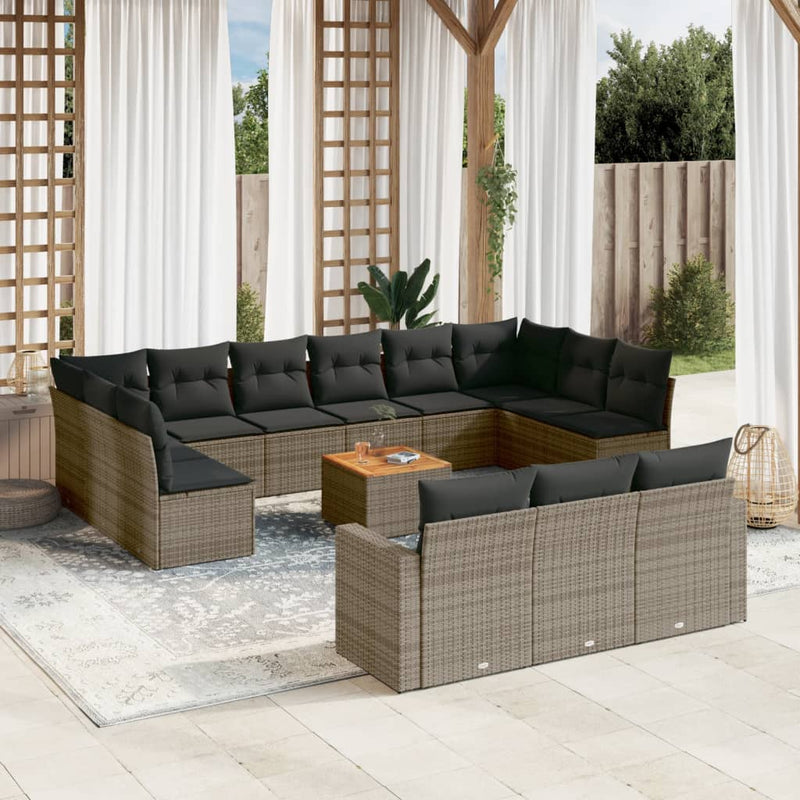 14 Piece Garden Sofa Set with Cushions Grey Poly Rattan Payday Deals