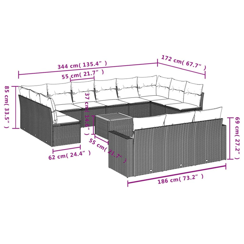 14 Piece Garden Sofa Set with Cushions Grey Poly Rattan Payday Deals