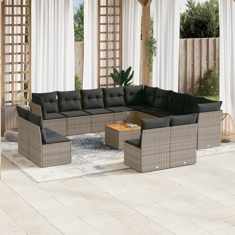 14 Piece Garden Sofa Set with Cushions Grey Poly Rattan Payday Deals