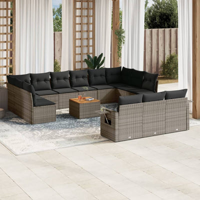 14 Piece Garden Sofa Set with Cushions Grey Poly Rattan