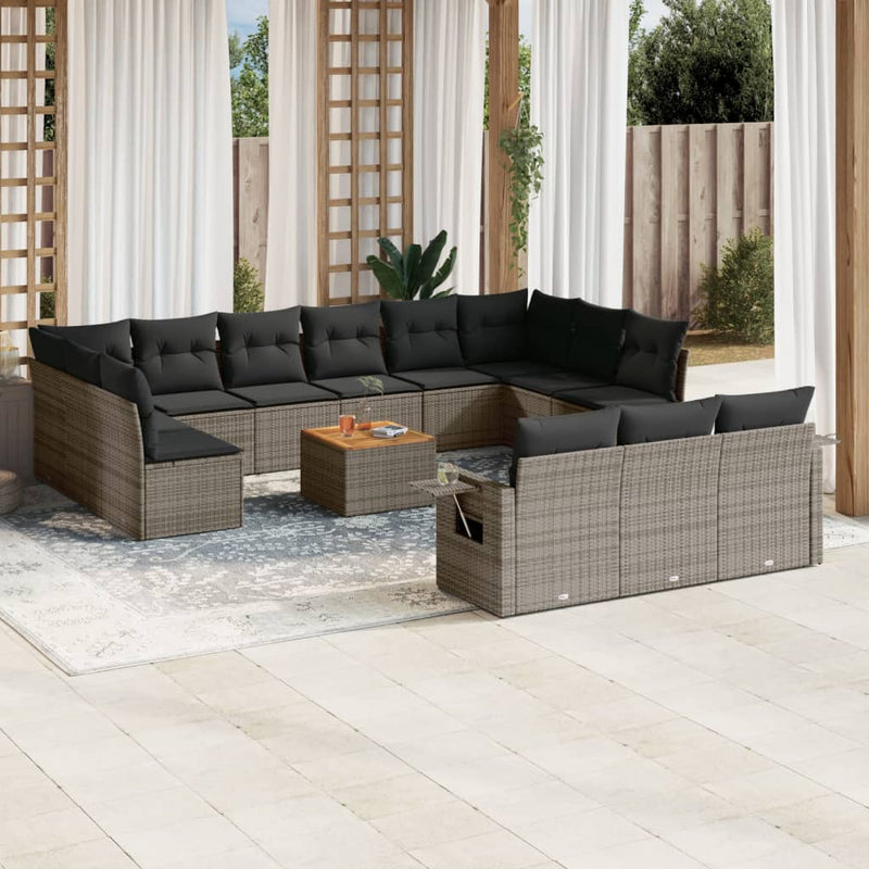 14 Piece Garden Sofa Set with Cushions Grey Poly Rattan Payday Deals