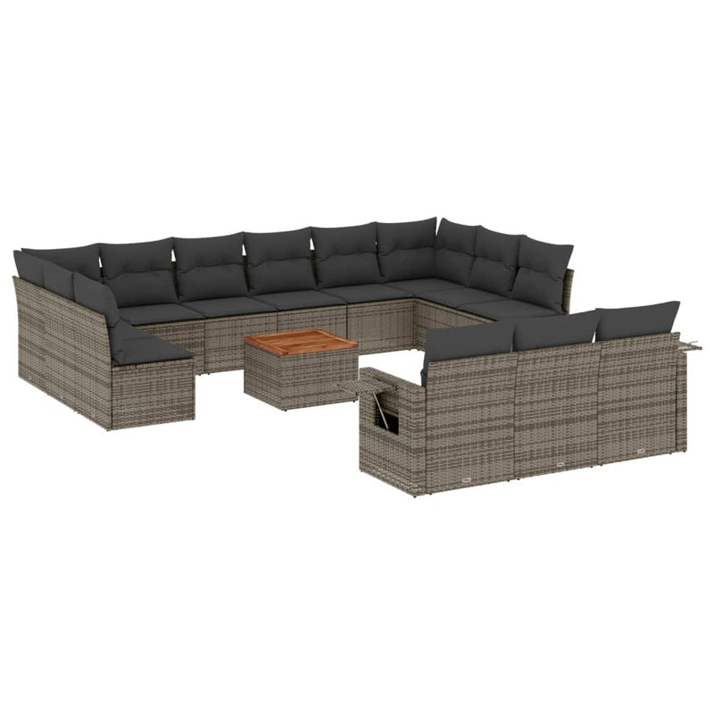 14 Piece Garden Sofa Set with Cushions Grey Poly Rattan Payday Deals