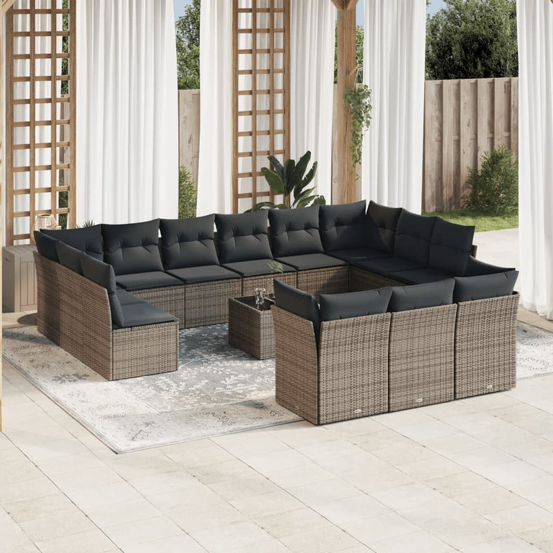 14 Piece Garden Sofa Set with Cushions Grey Poly Rattan Payday Deals