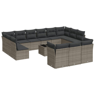 14 Piece Garden Sofa Set with Cushions Grey Poly Rattan Payday Deals