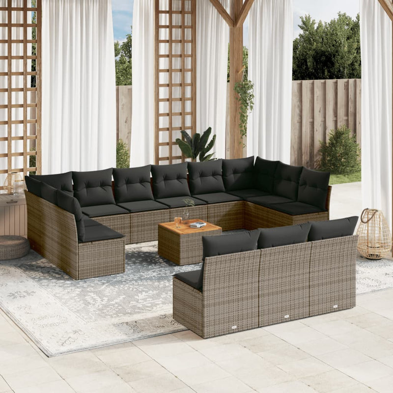 14 Piece Garden Sofa Set with Cushions Grey Poly Rattan Payday Deals