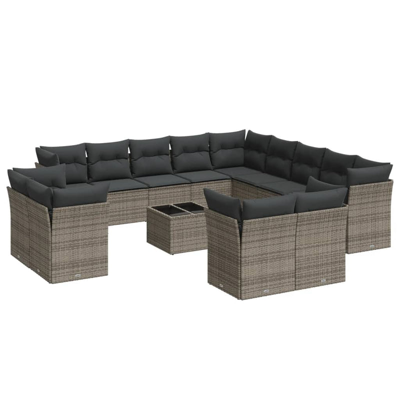 14 Piece Garden Sofa Set with Cushions Grey Poly Rattan Payday Deals