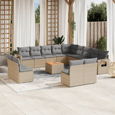 14 Piece Garden Sofa Set with Cushions Mix Beige Poly Rattan