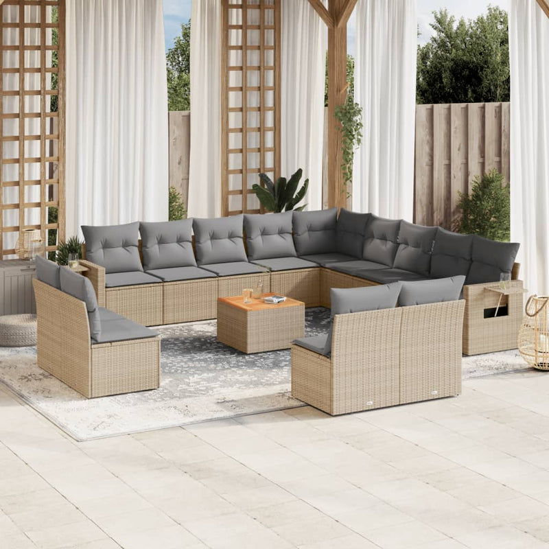 14 Piece Garden Sofa Set with Cushions Mix Beige Poly Rattan Payday Deals