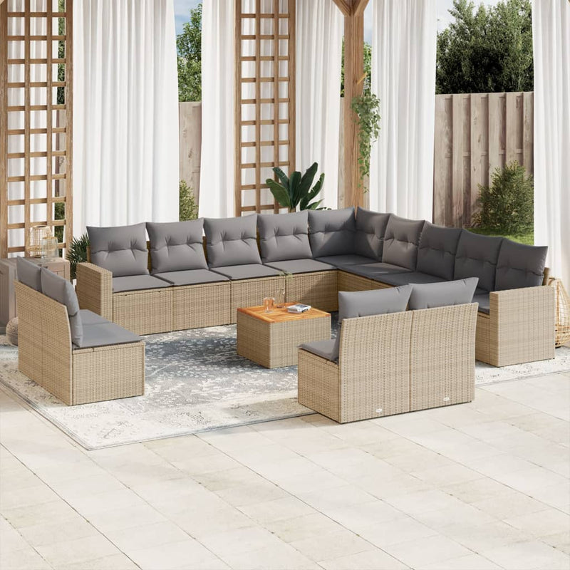 14 Piece Garden Sofa Set with Cushions Mix Beige Poly Rattan Payday Deals