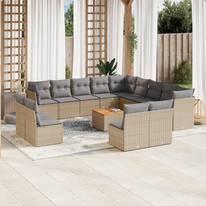 14 Piece Garden Sofa Set with Cushions Mix Beige Poly Rattan Payday Deals