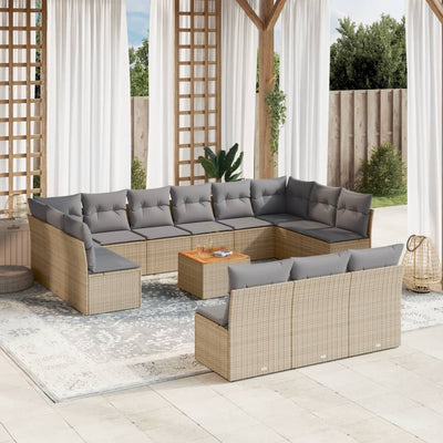 14 Piece Garden Sofa Set with Cushions Mix Beige Poly Rattan