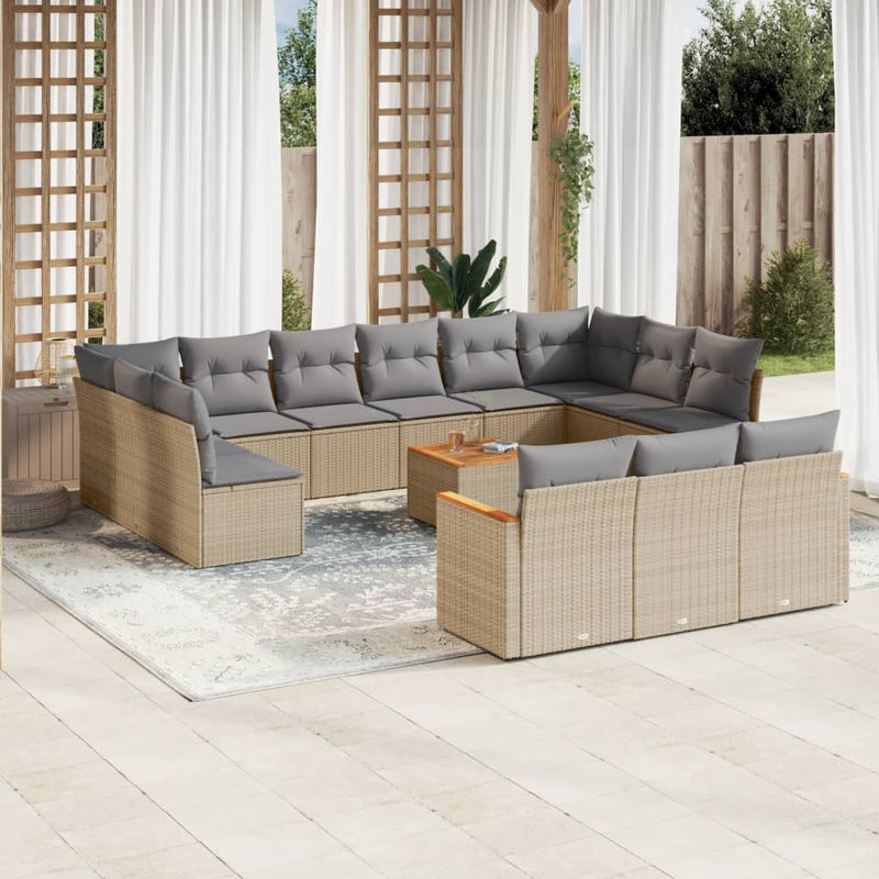 14 Piece Garden Sofa Set with Cushions Mix Beige Poly Rattan Payday Deals