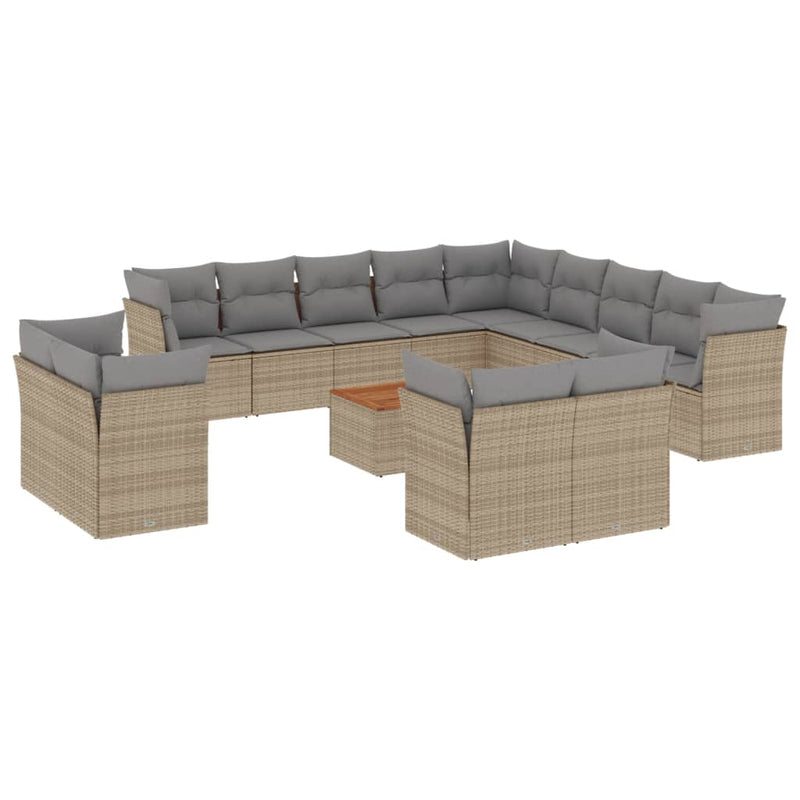 14 Piece Garden Sofa Set with Cushions Mix Beige Poly Rattan Payday Deals