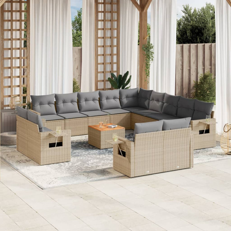 14 Piece Garden Sofa Set with Cushions Mix Beige Poly Rattan Payday Deals