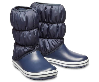Crocs Womens Winter Puff Boot Puffer Shoes - Navy/White