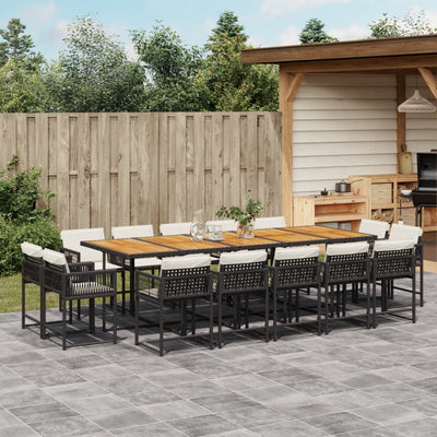 15 Piece Garden Dining Set with Cushions Black Poly Rattan Payday Deals