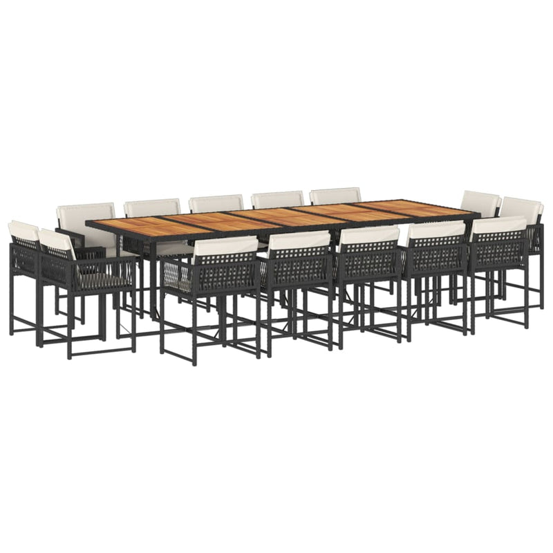 15 Piece Garden Dining Set with Cushions Black Poly Rattan Payday Deals