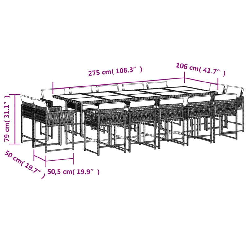 15 Piece Garden Dining Set with Cushions Black Poly Rattan Payday Deals