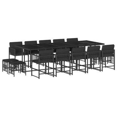 15 Piece Garden Dining Set with Cushions Black Poly Rattan Payday Deals