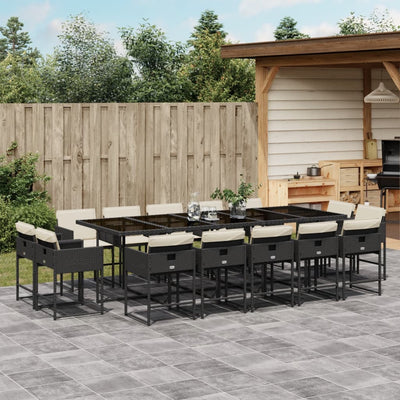 15 Piece Garden Dining Set with Cushions Black Poly Rattan Payday Deals