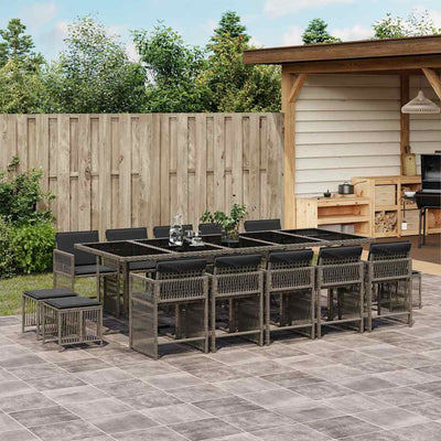 15 Piece Garden Dining Set with Cushions Grey Poly Rattan Payday Deals