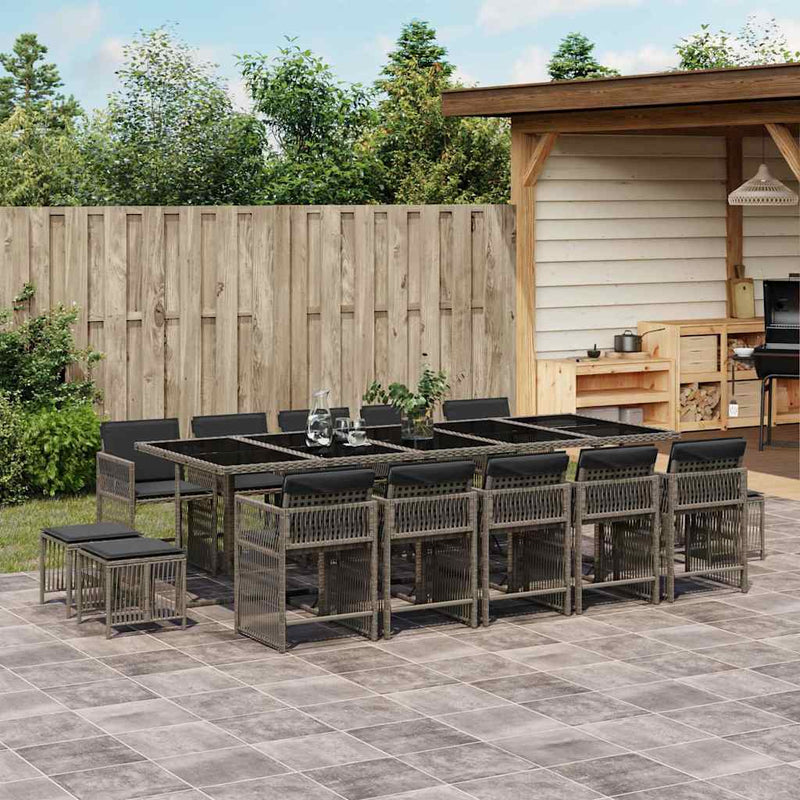 15 Piece Garden Dining Set with Cushions Grey Poly Rattan Payday Deals