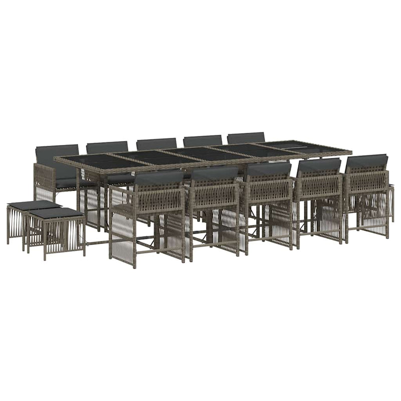15 Piece Garden Dining Set with Cushions Grey Poly Rattan Payday Deals