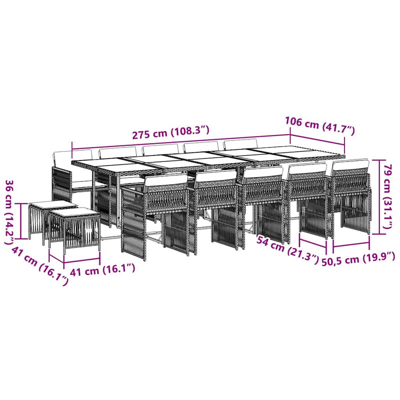 15 Piece Garden Dining Set with Cushions Grey Poly Rattan Payday Deals