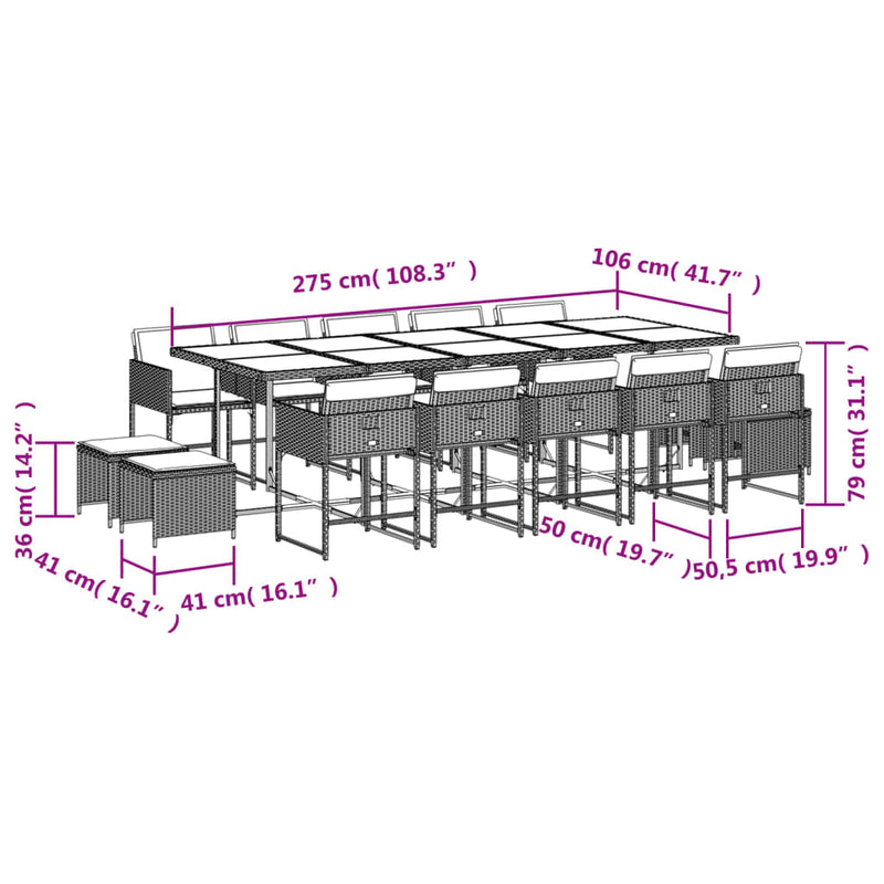 15 Piece Garden Dining Set with Cushions Light Grey Poly Rattan Payday Deals