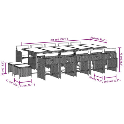 15 Piece Garden Dining Set with Cushions Light Grey Poly Rattan Payday Deals