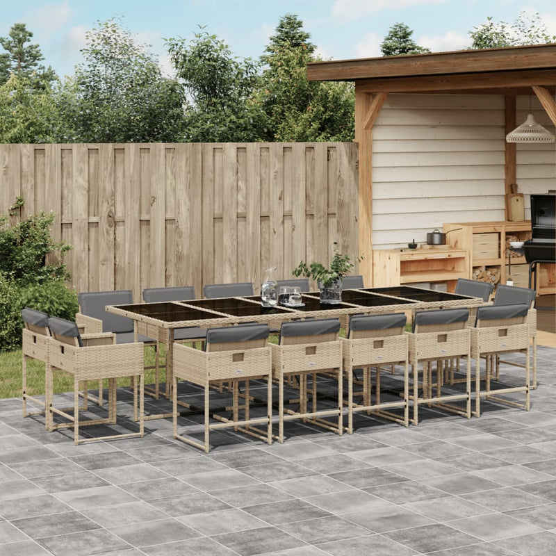 15 Piece Garden Dining Set with Cushions Mix Beige Poly Rattan Payday Deals