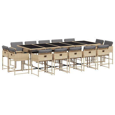 15 Piece Garden Dining Set with Cushions Mix Beige Poly Rattan Payday Deals