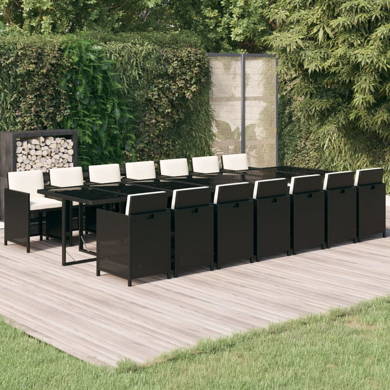 15 Piece Garden Dining Set with Cushions Poly Rattan Black Payday Deals