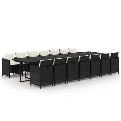 15 Piece Garden Dining Set with Cushions Poly Rattan Black Payday Deals