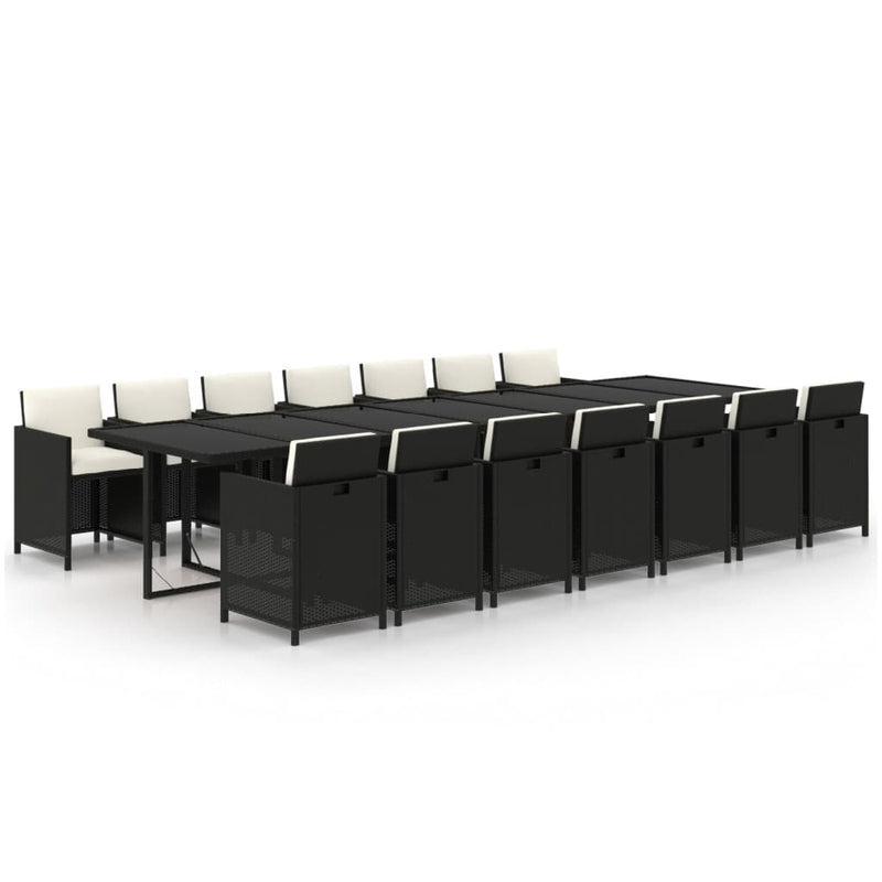 15 Piece Garden Dining Set with Cushions Poly Rattan Black Payday Deals