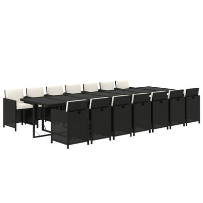 15 Piece Garden Dining Set with Cushions Poly Rattan Black Payday Deals