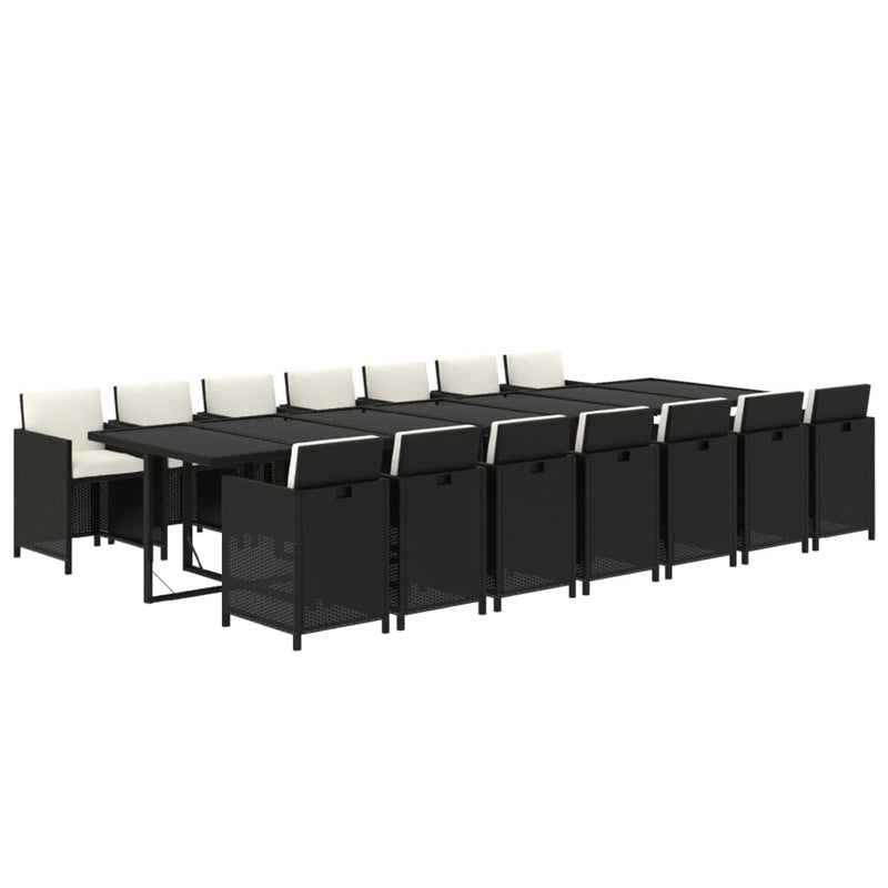 15 Piece Garden Dining Set with Cushions Poly Rattan Black Payday Deals