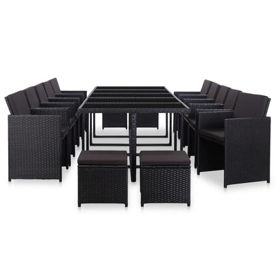 15 Piece Outdoor Dining Set with Cushions Poly Rattan Black Payday Deals