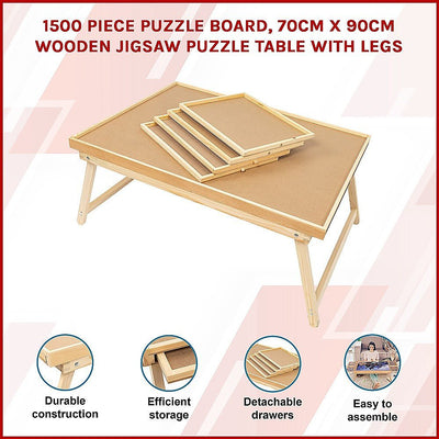 1500 Piece Puzzle Board, 70cm x 90cm Wooden Jigsaw Puzzle Table with Legs Payday Deals