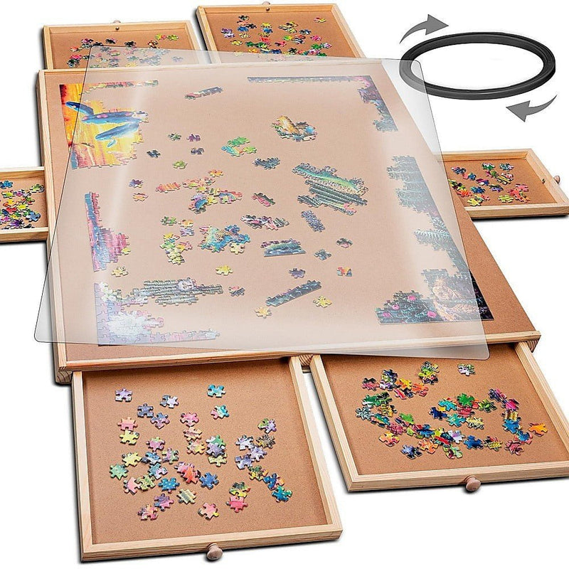 1500 Piece Rotating Wooden Jigsaw Puzzle Table 6 Drawers Board Payday Deals