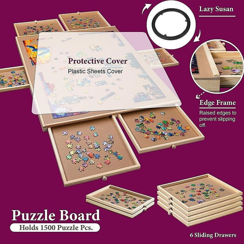 1500 Piece Rotating Wooden Jigsaw Puzzle Table 6 Drawers Board Payday Deals