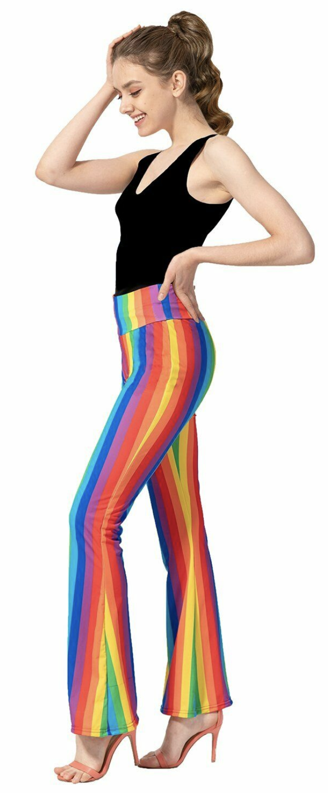 Adult Rainbow Stripe Flare Pants LGBT Costume Mardi Gras Festival Gay Pride